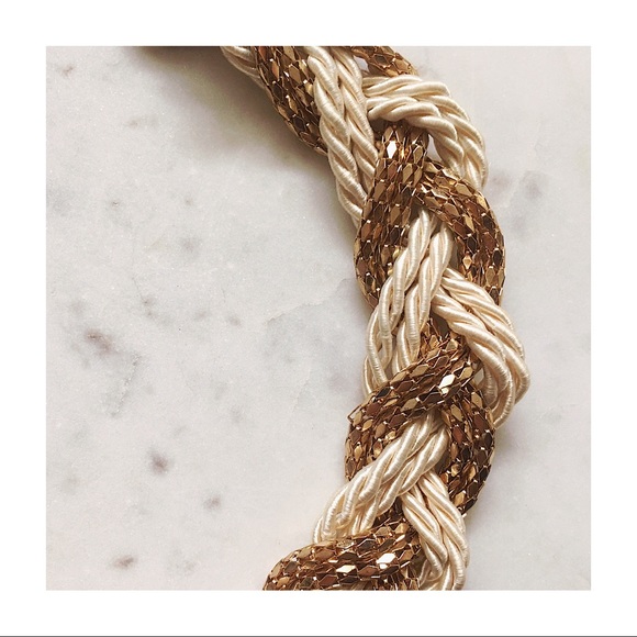 Cream & Gold Braided Necklace - Picture 2 of 5